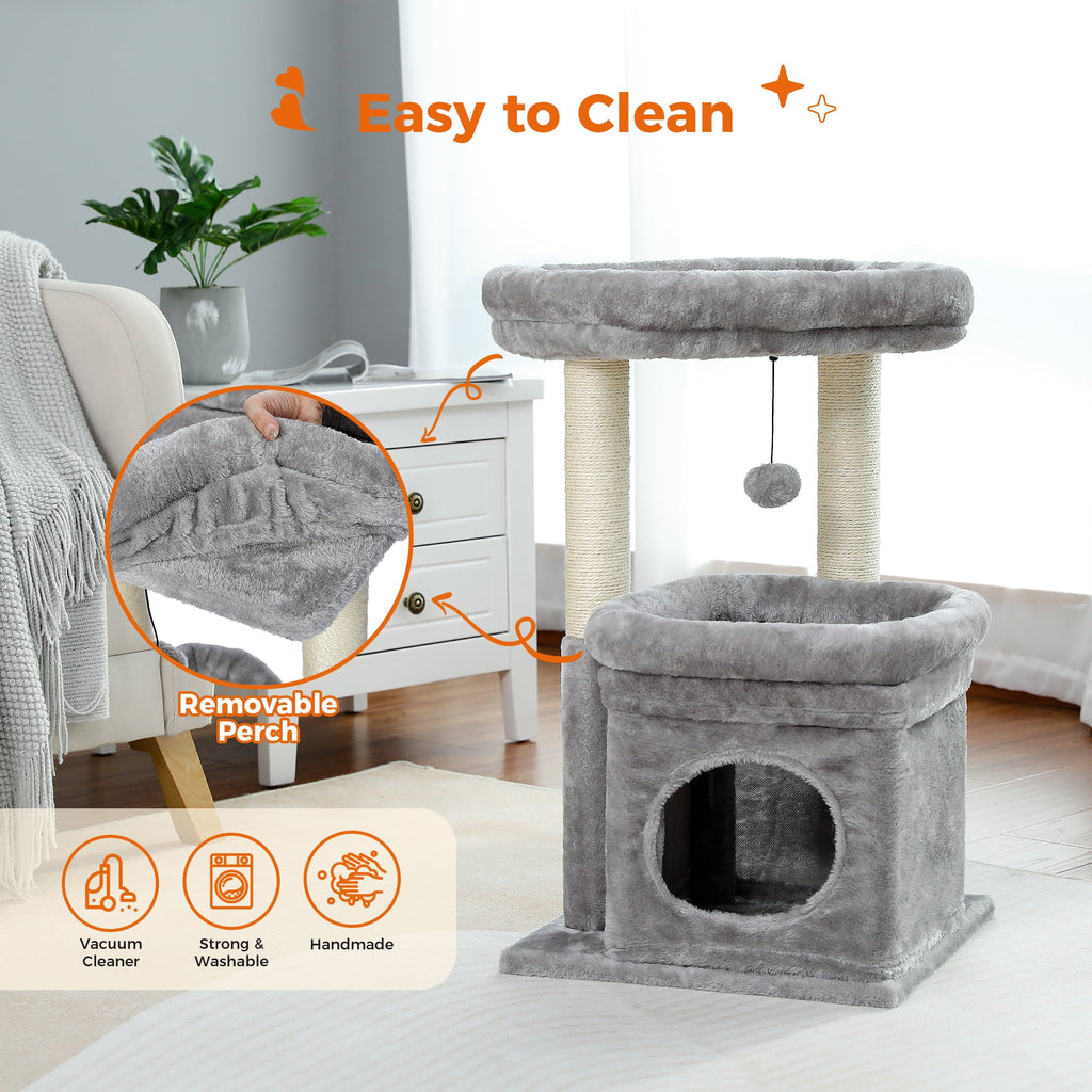 Cat Tree Condo 27" Cat Tower with Large Top Perch and Scratching Posts for Kittens and Medium Cats, Purple
