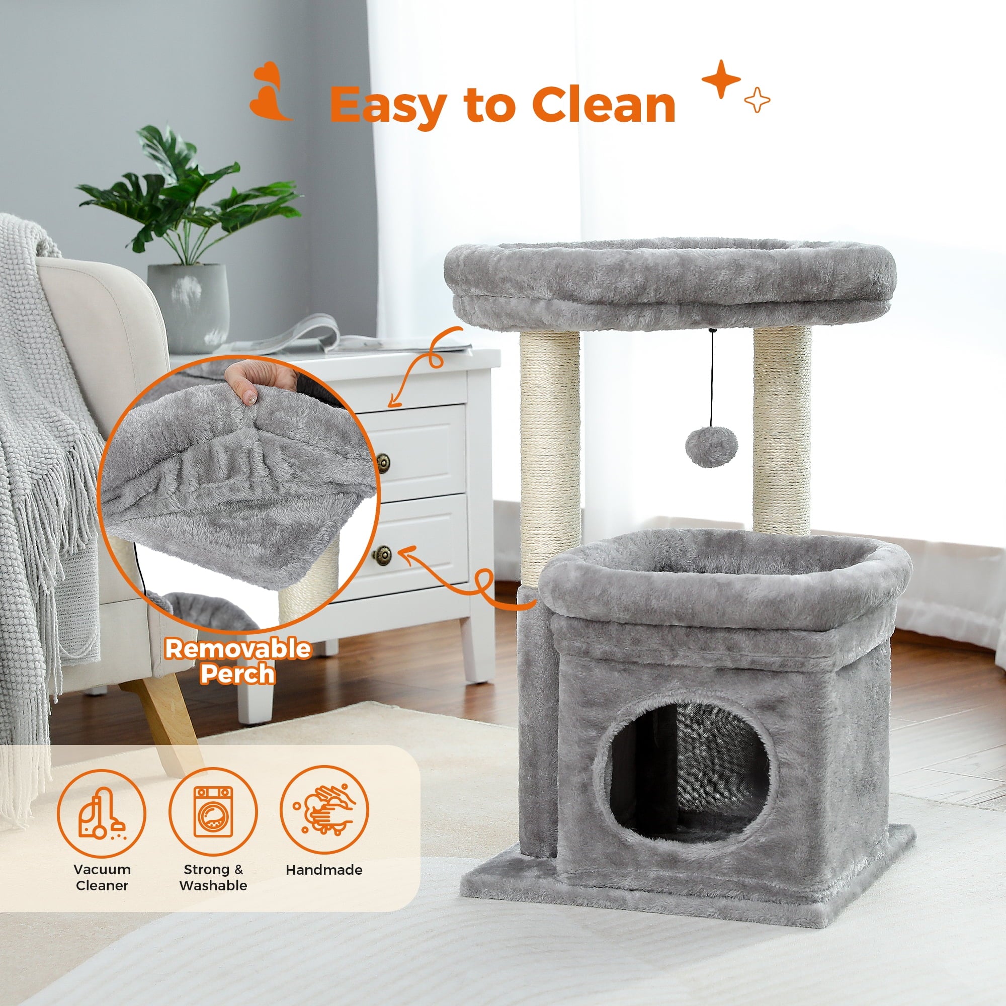 Cat Tree Condo 27" Cat Tower with Large Top Perch and Scratching Posts for Kittens and Medium Cats, Purple