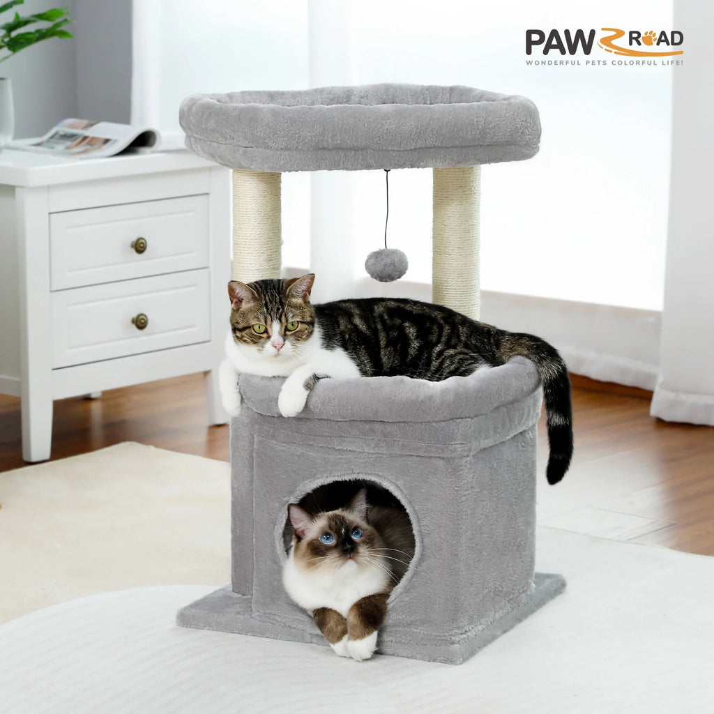 Cat Tree Condo 27" Cat Tower with Large Top Perch and Scratching Posts for Kittens and Medium Cats, Purple