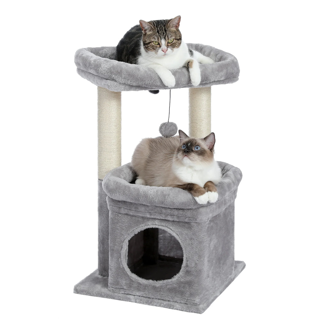 Cat Tree Condo 27" Cat Tower with Large Top Perch and Scratching Posts for Kittens and Medium Cats, Purple