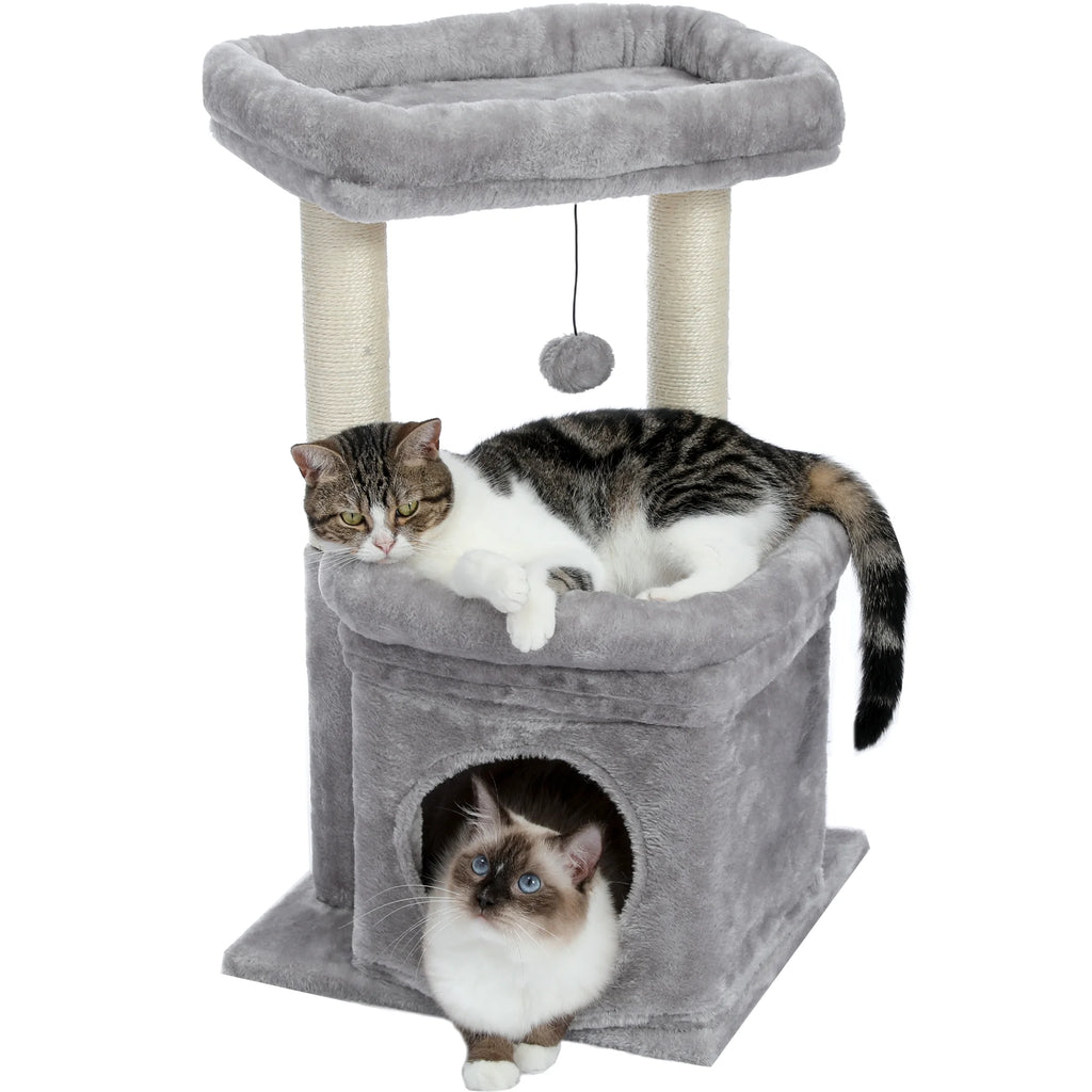 Cat Tree Condo 27" Cat Tower with Large Top Perch and Scratching Posts for Kittens and Medium Cats, Purple
