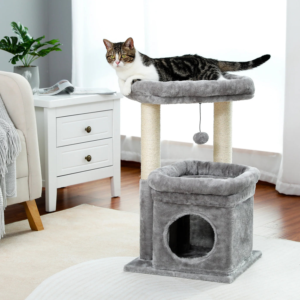 Cat Tree Condo 27" Cat Tower with Large Top Perch and Scratching Posts for Kittens and Medium Cats, Purple