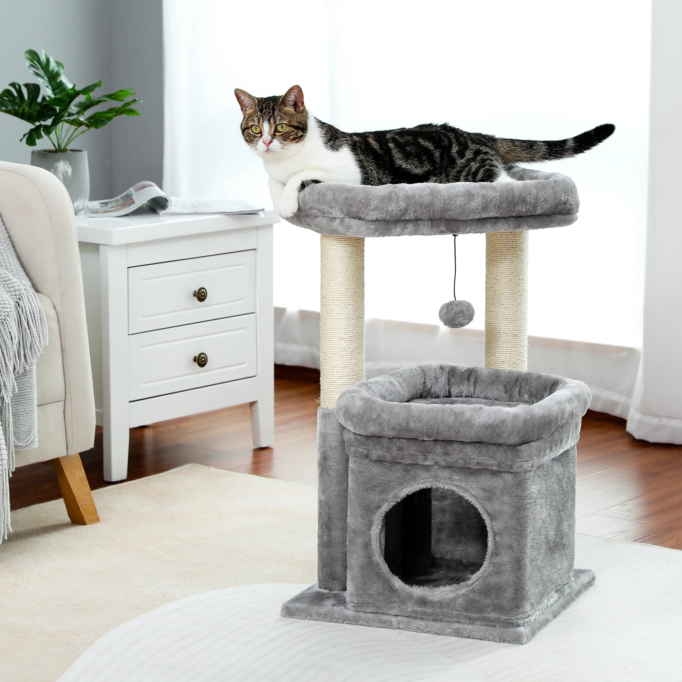 Cat Tree Condo 27" Cat Tower with Large Top Perch and Scratching Posts for Kittens and Medium Cats, Purple