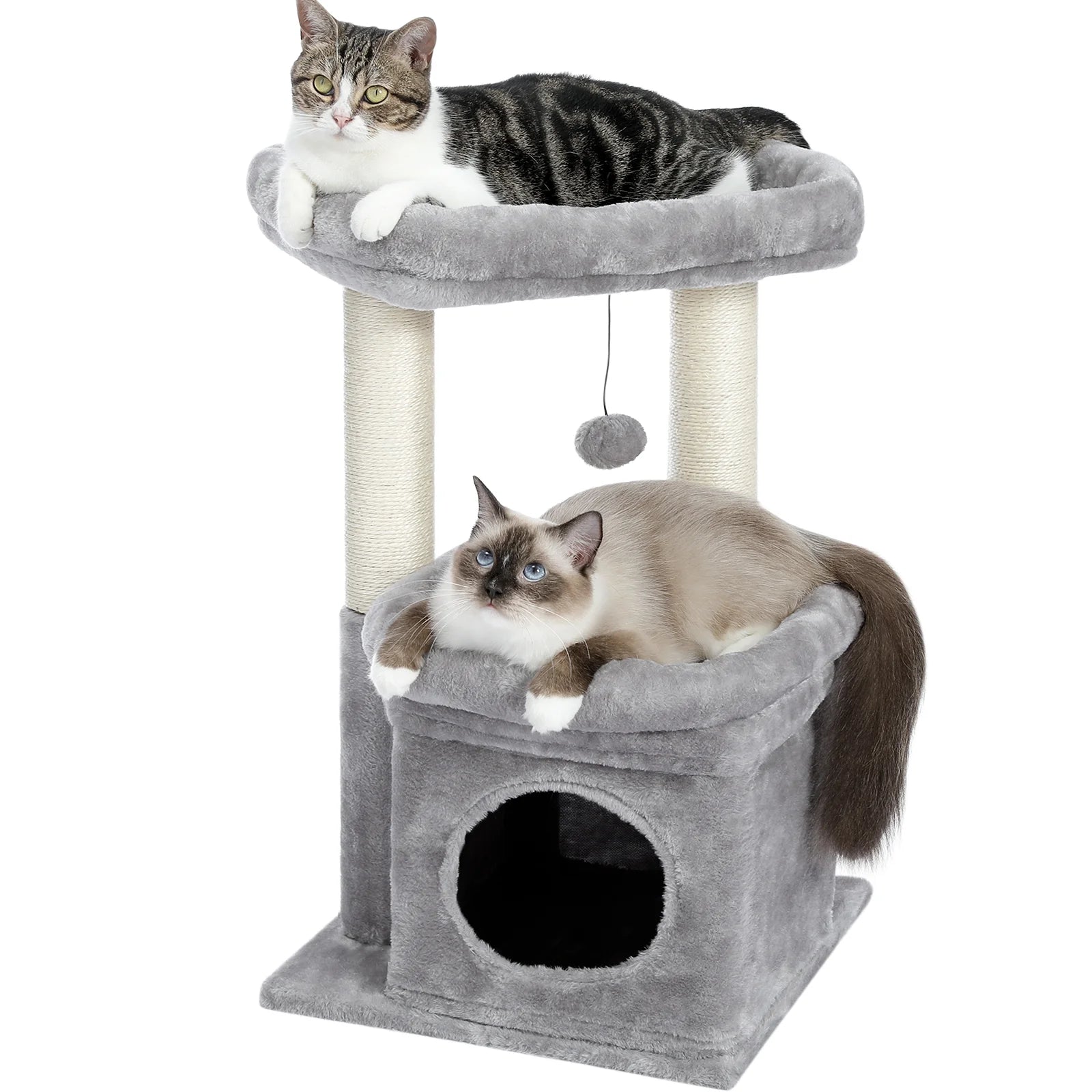 Cat Tree Condo 27" Cat Tower with Large Top Perch and Scratching Posts for Kittens and Medium Cats, Purple