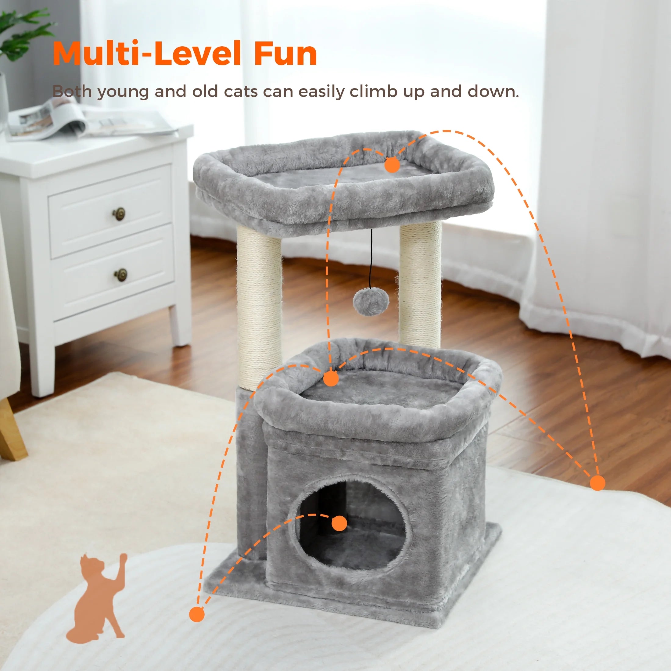 Cat Tree Condo 27" Cat Tower with Large Top Perch and Scratching Posts for Kittens and Medium Cats, Purple