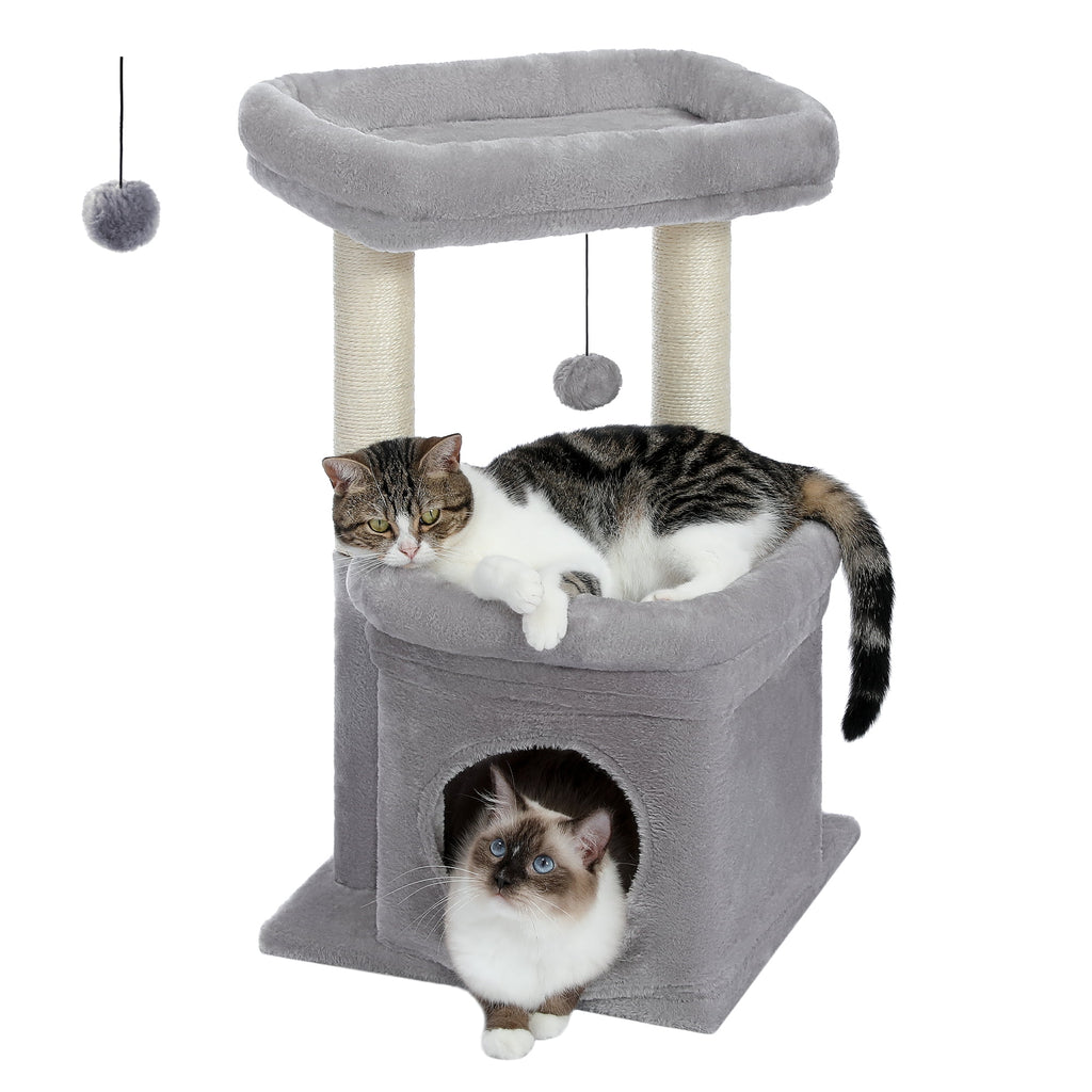 Cat Tree Condo 27" Cat Tower with Large Top Perch and Scratching Posts for Kittens and Medium Cats, Purple