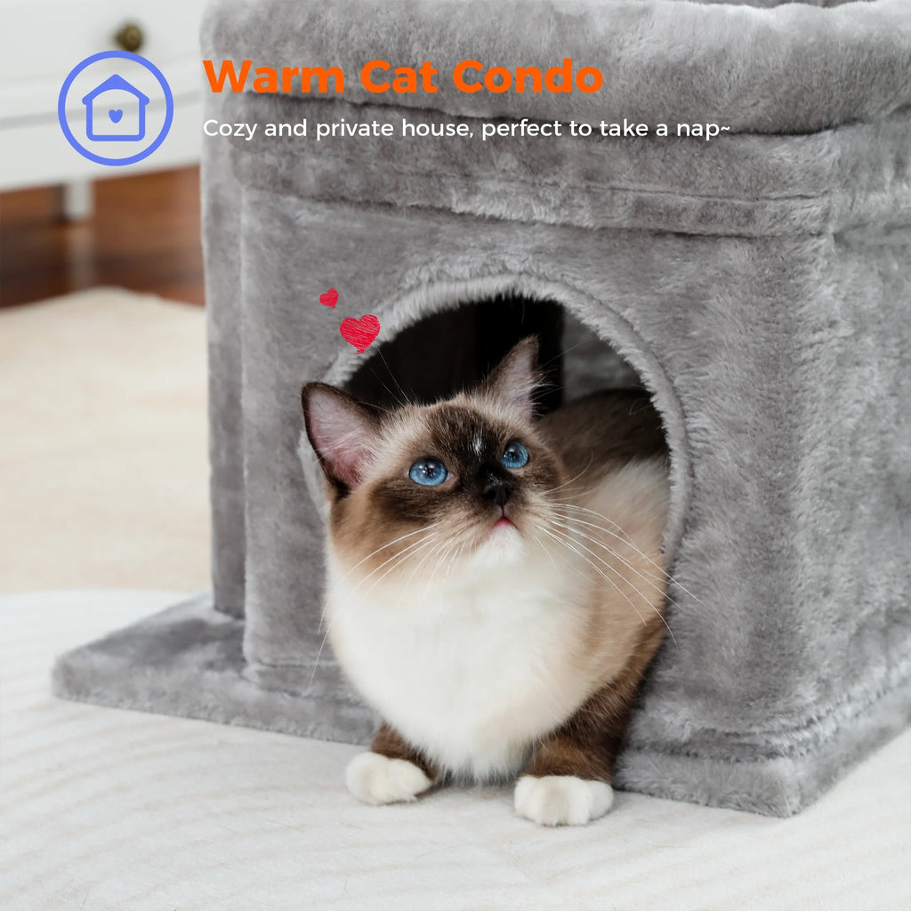 Cat Tree Condo 27" Cat Tower with Large Top Perch and Scratching Posts for Kittens and Medium Cats, Purple