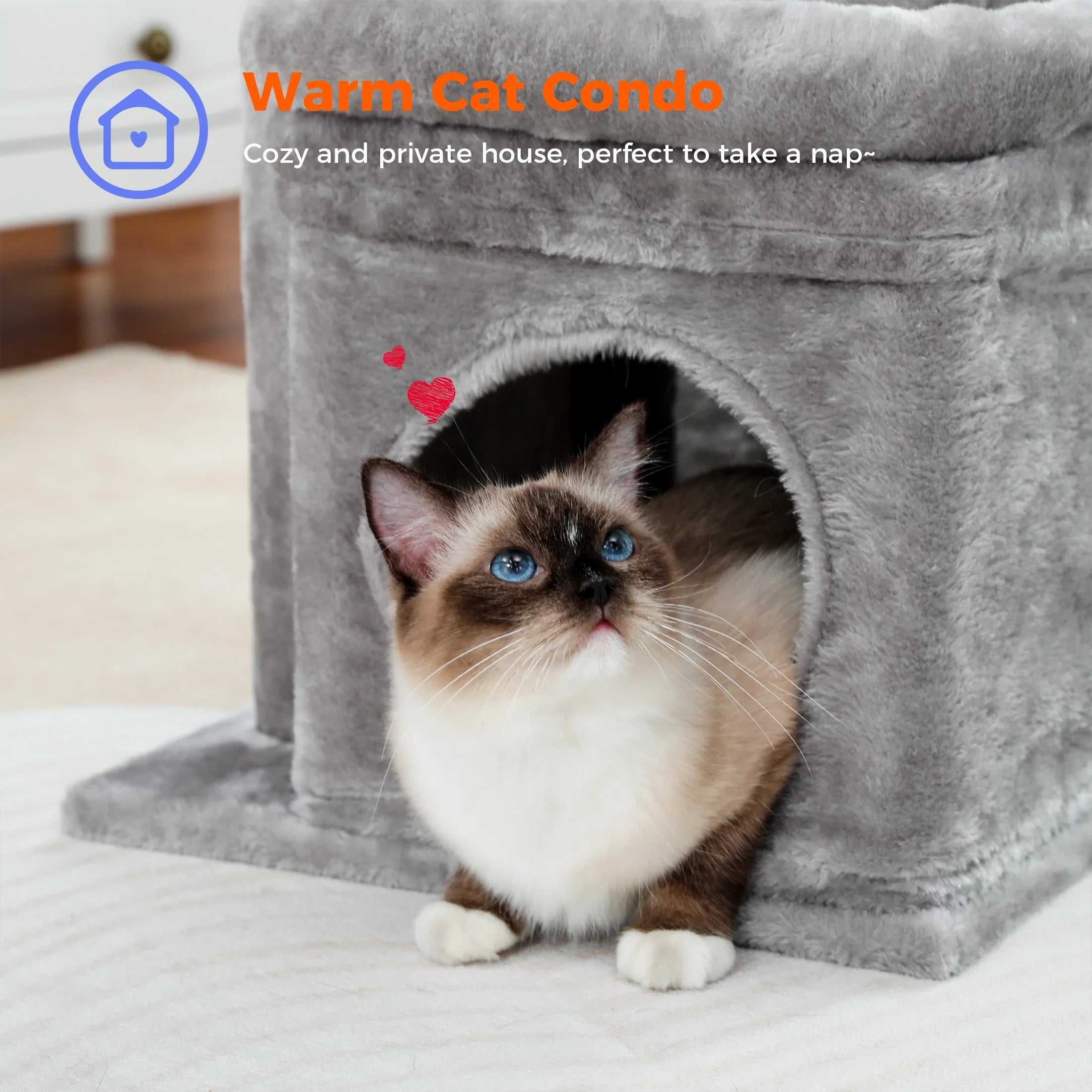 Cat Tree Condo 27" Cat Tower with Large Top Perch and Scratching Posts for Kittens and Medium Cats, Purple